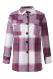 Red Casual Plaid Split Joint Turndown Collar Outerwear