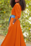 Yellow Casual Solid Patchwork O Neck Three Quarter Two Pieces