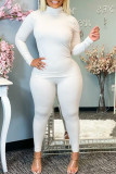 White Fashion Casual Solid Basic Turtleneck Long Sleeve Two Pieces