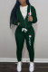Ink Green Fashion Street Print Patchwork Hooded Collar Long Sleeve Two Pieces