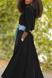 Yellow Casual Solid Patchwork O Neck Three Quarter Two Pieces