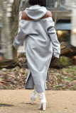 Grey Casual Street Solid Patchwork Zipper Hooded Collar Straight Dresses