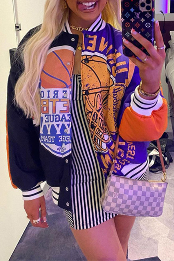 Multicolor Fashion Casual Print Patchwork Cardigan Outerwear