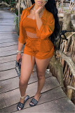 Red Fashion Casual Solid Basic Turndown Collar Half Sleeve Three-piece Set