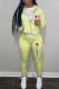 Yellow Fashion Street Print Patchwork Hooded Collar Long Sleeve Two Pieces