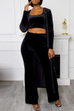 Brown Fashion Casual Solid Cardigan Vests Pants U Neck Long Sleeve Three-piece Set