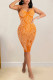Orange Sexy Solid Patchwork Hot Drill Spaghetti Strap Sling Dress Dresses