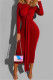 Red Fashion Casual Bandage O Neck Long Sleeve Dresses