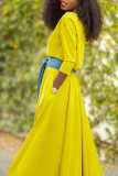 Yellow Casual Solid Patchwork O Neck Three Quarter Two Pieces