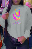Grey Casual Street Print Split Joint O Neck Tops