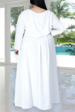 White Fashion Casual Solid Slit O Neck Plus Size Two Pieces