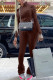 Coffee Fashion Casual Solid Fold Zipper Collar Long Sleeve Two Pieces