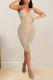 Apricot Sexy Solid Patchwork Hot Drill Spaghetti Strap Sling Dress Dresses