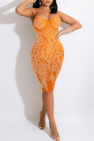 Red Sexy Solid Patchwork Hot Drill Spaghetti Strap Sling Dress Dresses