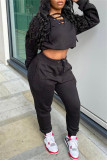 Grey Fashion Casual Solid Hollowed Out V Neck Long Sleeve Two Pieces