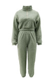 Green Fashion Casual Solid Basic Zipper Collar Long Sleeve Two Pieces