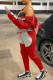 Red Gray Fashion Casual Solid Patchwork Hooded Collar Long Sleeve Two Pieces