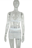 White Fashion Sexy Solid Hollowed Out See-through Backless V Neck Sleeveless Two Pieces