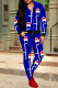 Blue Fashion Sexy Print Patchwork Hooded Collar Long Sleeve Two Pieces