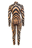 Black Fashion Casual Print Basic Turtleneck Skinny Jumpsuits
