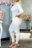 White Fashion Casual Solid Basic Turtleneck Long Sleeve Two Pieces