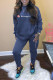 Blue Fashion Casual Print Letter O Neck Long Sleeve Two Pieces