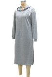 Grey Casual Street Solid Patchwork Zipper Hooded Collar Straight Dresses