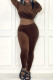 Coffee Fashion Casual Solid Basic O Neck Long Sleeve Two Pieces