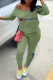 Green Fashion Casual Print Basic O Neck Long Sleeve Two Pieces