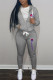 Grey Fashion Street Print Patchwork Hooded Collar Long Sleeve Two Pieces