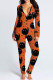 Tangerine Red Street Print Patchwork V Neck Regular Jumpsuits