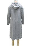 Grey Casual Street Solid Patchwork Zipper Hooded Collar Straight Dresses