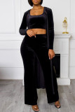 Brown Fashion Casual Solid Cardigan Vests Pants U Neck Long Sleeve Three-piece Set