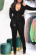 Black Sexy Casual Solid Backless Fold Asymmetrical Halter Long Sleeve Two Pieces