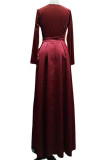 Burgundy Elegant Solid Patchwork V Neck A Line Dresses