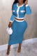 Blue Fashion Casual Patchwork Basic O Neck Long Sleeve Two Pieces