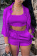 Purple Fashion Casual Solid Basic Turndown Collar Half Sleeve Three-piece Set