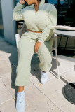 Green Fashion Casual Solid Basic Zipper Collar Long Sleeve Two Pieces