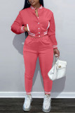 Red Fashion Casual Solid Patchwork Long Sleeve Two Pieces