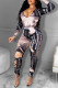 Black Sexy Print Patchwork V Neck Regular Jumpsuits
