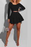 Red Fashion Casual Solid Basic U Neck Long Sleeve Two Pieces