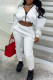 White Fashion Casual Solid Patchwork Zipper Collar Long Sleeve Two Pieces