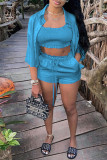 Red Fashion Casual Solid Basic Turndown Collar Half Sleeve Three-piece Set