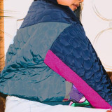 Turquoise Street Print Patchwork Buckle Outerwear