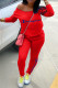 Red Fashion Casual Print Basic O Neck Long Sleeve Two Pieces