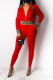Red Street Embroidery Patchwork Turndown Collar Long Sleeve Two Pieces