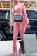 Pink Fashion Casual Solid Fold Zipper Collar Long Sleeve Two Pieces