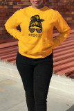 Yellow Casual Street Print Patchwork O Neck Tops