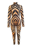 Black Fashion Casual Print Basic Turtleneck Skinny Jumpsuits