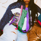 Turquoise Street Print Patchwork Buckle Outerwear